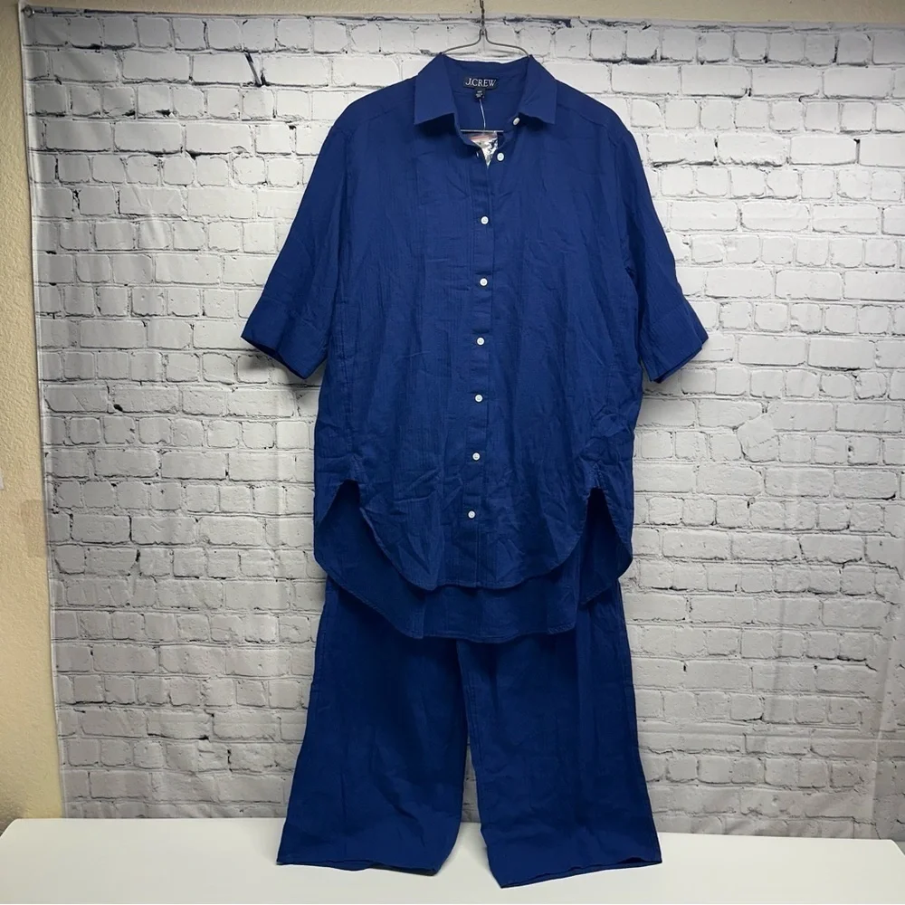J. Crew women’s Deep Blue Casual Button-Down Shirt/pants set Sz XXS/Xs nwt over